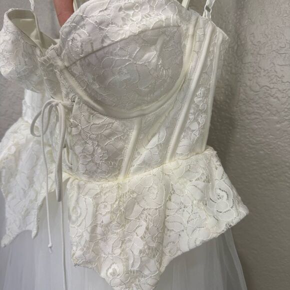 NEW For Love and Lemons x Free People Lily Corset Chiffon Maxi Dress White Small - Picture 11 of 15